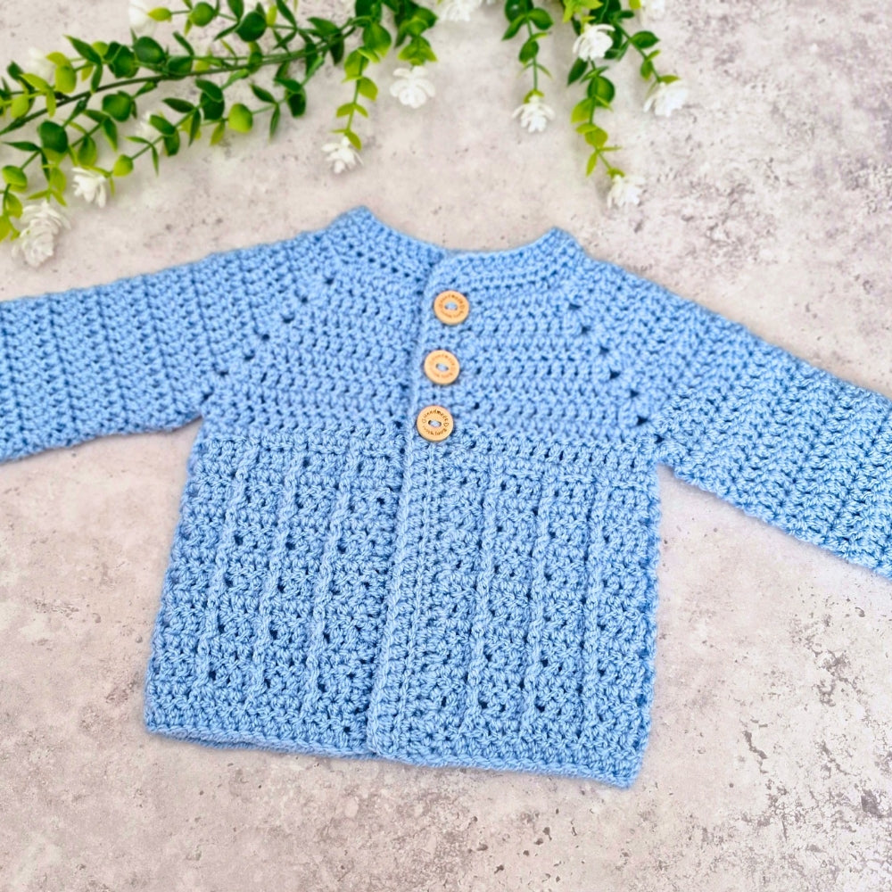 Cloud blue crochet textured baby cardigan