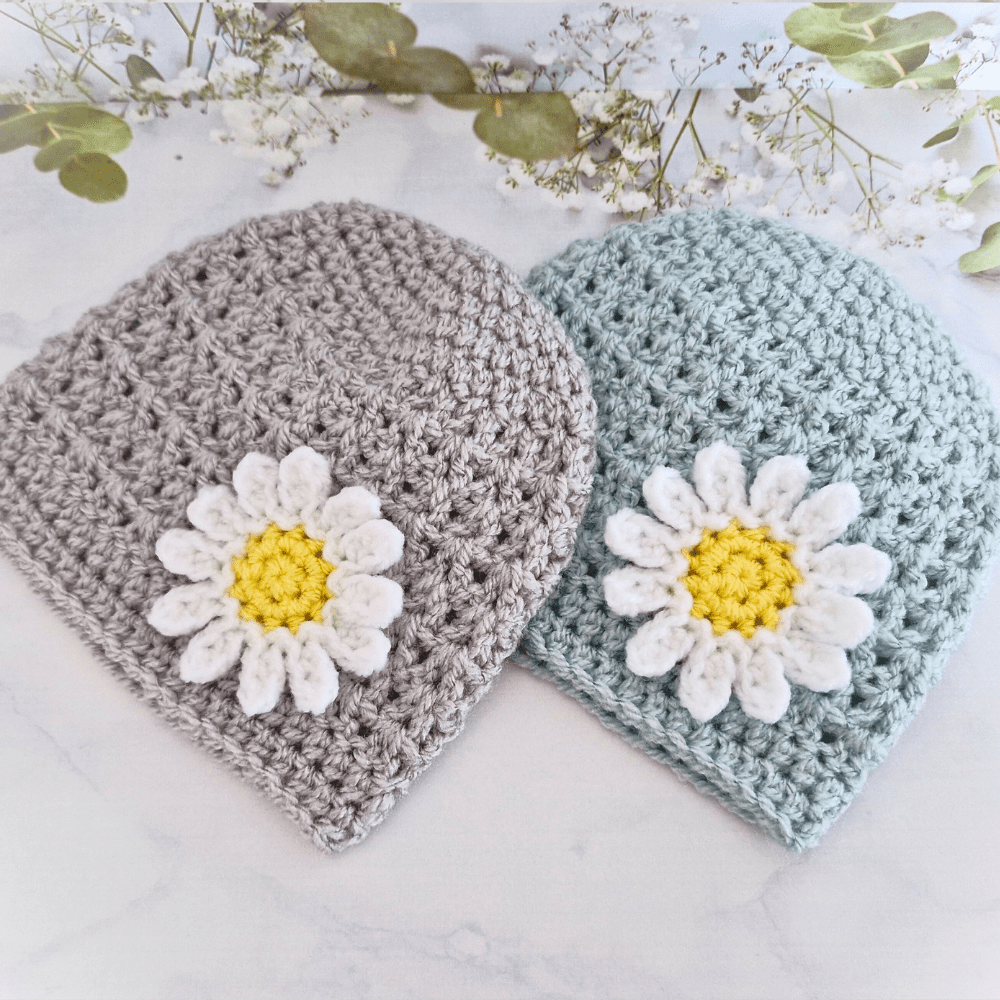 Handmade Crochet Daisy Baby Hat and Booties Set - Twisted by the Sea
