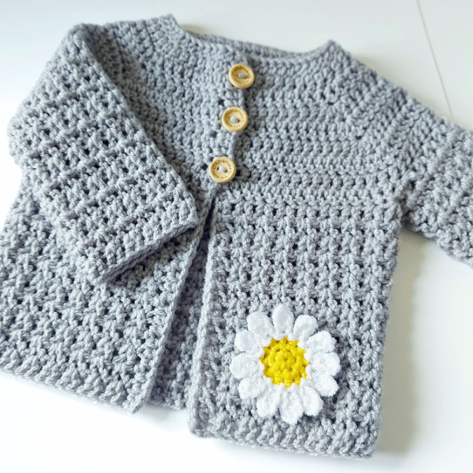 Crochet Daisy Baby Cardigan – Handmade in sizes 12 to 24 Months - Twisted by the Sea