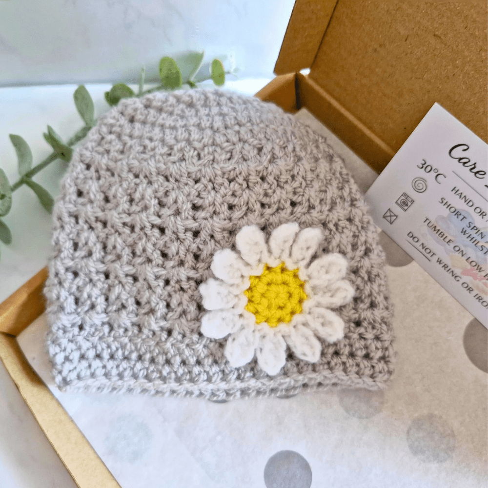 Handmade Crochet Daisy Baby Hat and Booties Set - Twisted by the Sea
