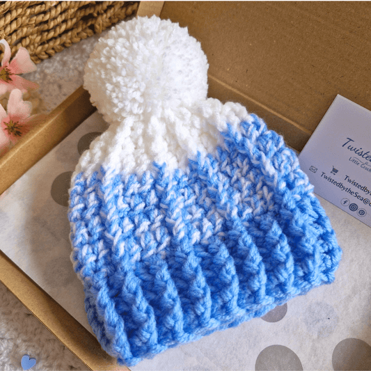 Ombre Crochet Pom Pom Hat – Child, Teen & Adult - Twisted by the Sea