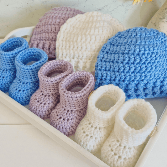 White Crochet Baby Gift Set – Handmade Hat & Booties - Twisted by the Sea