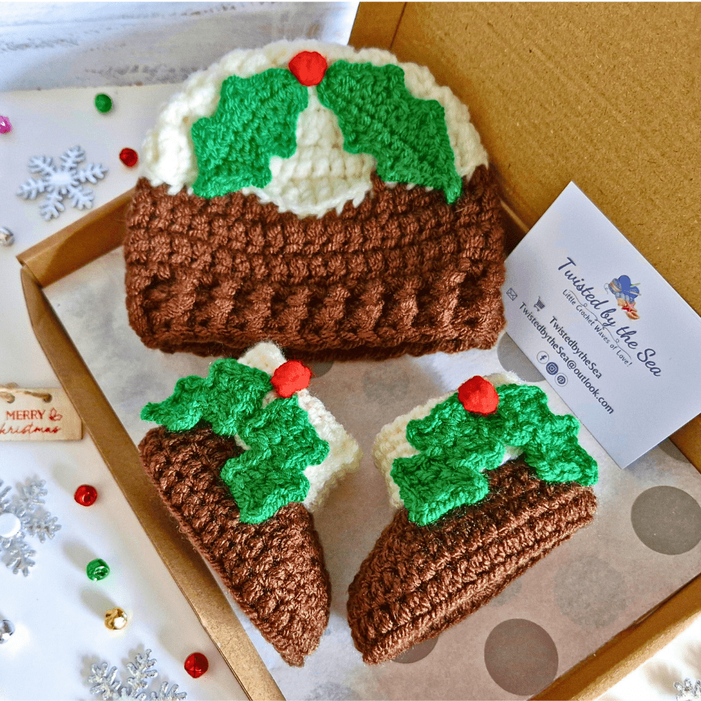 Christmas Pudding Baby Gift Set – Matching Crochet Hat & Booties - Twisted by the Sea
