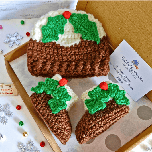 Christmas Pudding Baby Gift Set – Matching Crochet Hat & Booties - Twisted by the Sea