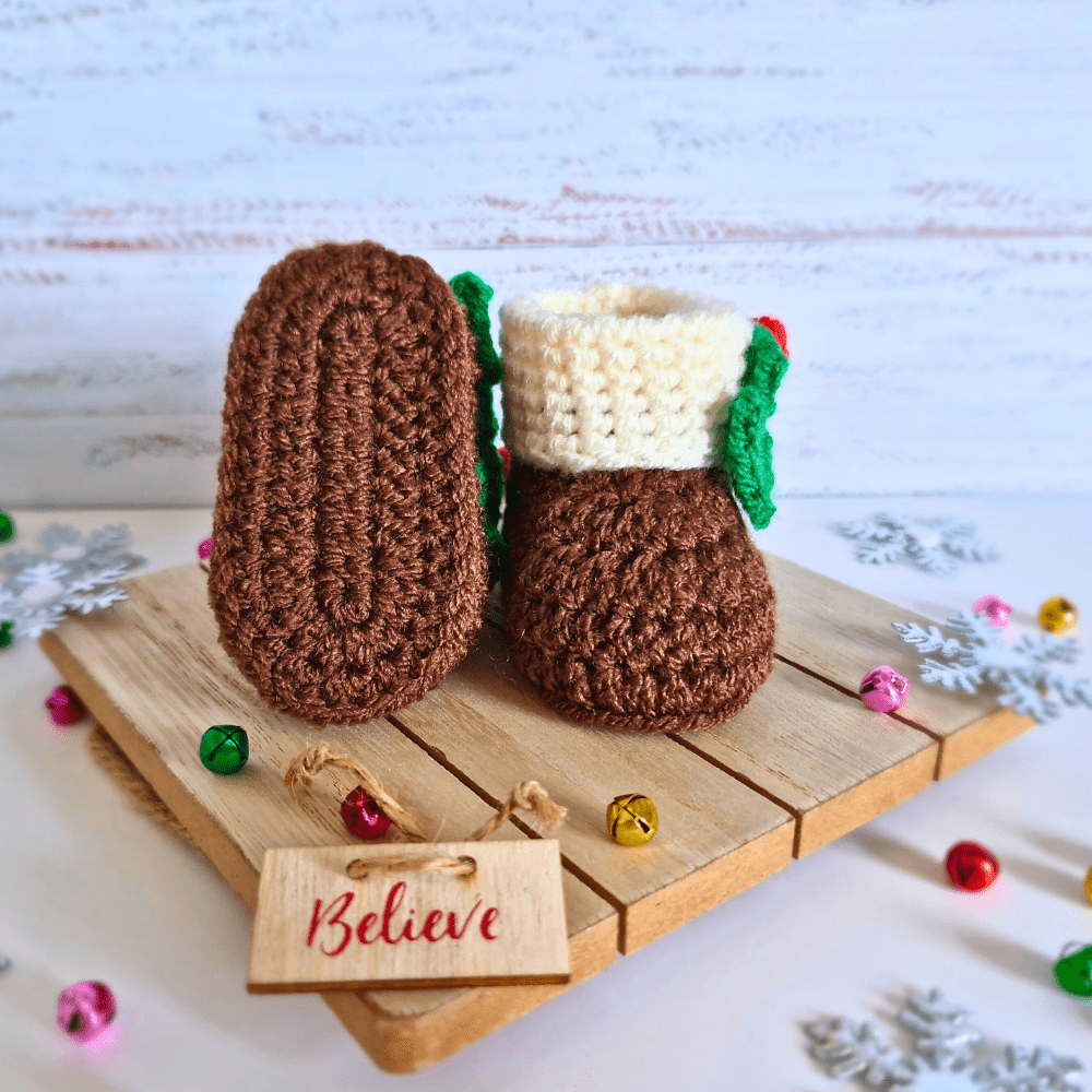 Christmas Pudding Baby Gift Set – Matching Crochet Hat & Booties - Twisted by the Sea