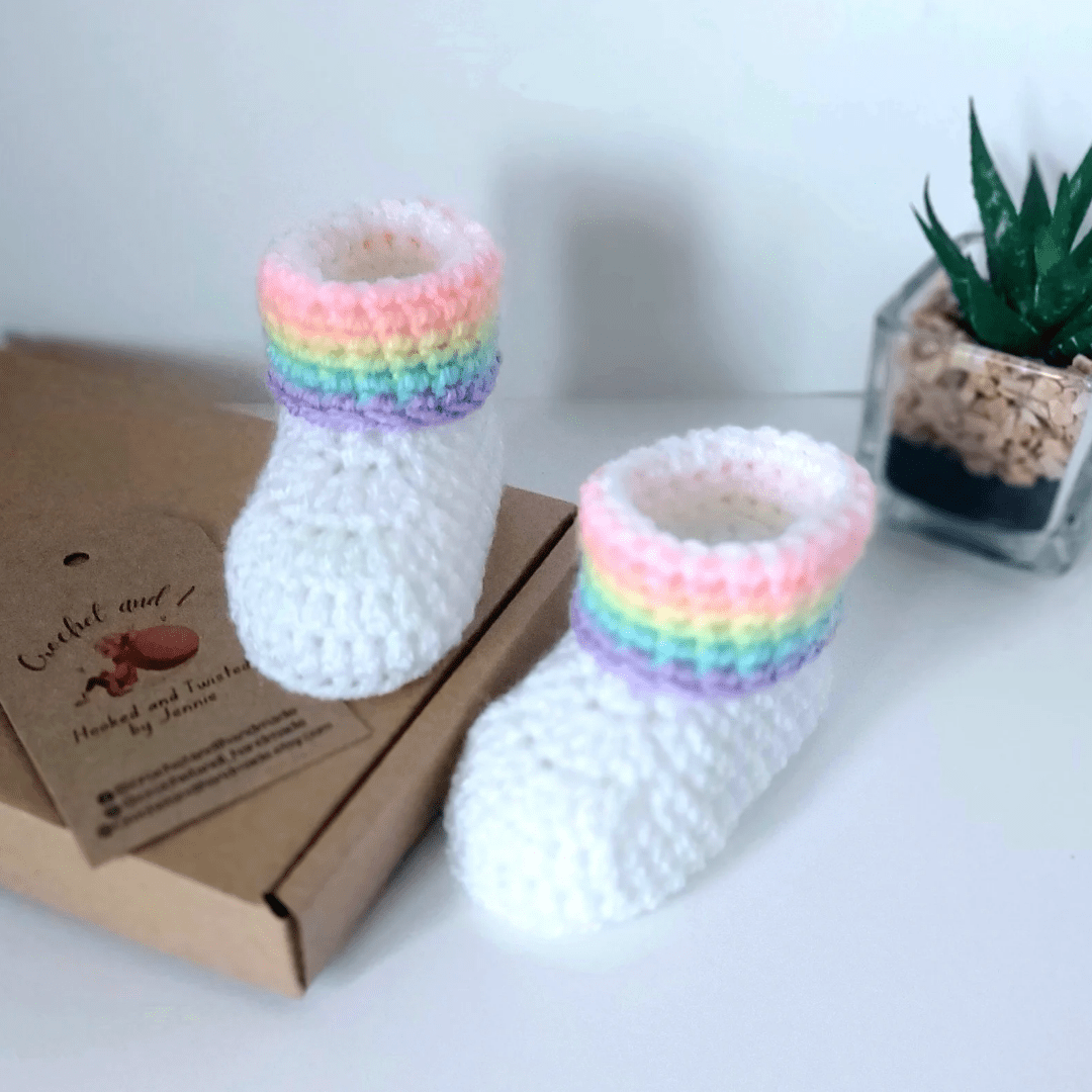Rainbow Crochet Baby Booties, Sizes Newborn to 6 Months - Twisted by the Sea