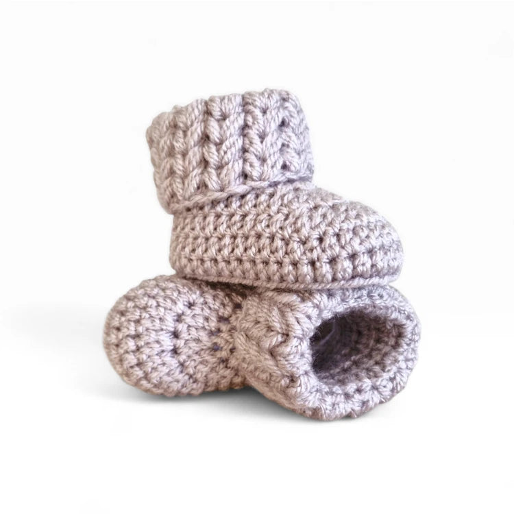 Handmade Crochet Baby Booties with Textured V Stitch Cuff - Twisted by the Sea
