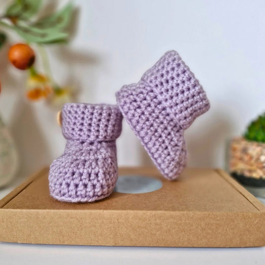 Handmade Newborn Gift Idea – ‘Born to Sparkle’ Crochet Baby Booties – Baby Booties crafted in soft acrylic yarn and available in multiple colours by Twisted by the Sea.