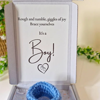 It's a Boy Gender Reveal Gift – Pregnancy Announcement with Crochet Baby Booties