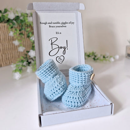 It's a Boy Gender Reveal Gift – Pregnancy Announcement with Crochet Baby Booties