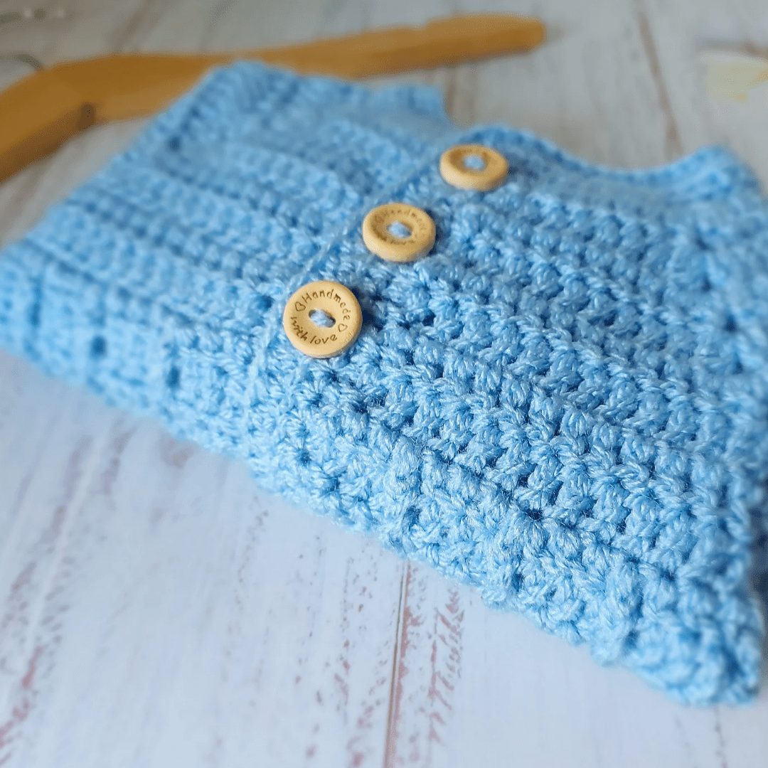 Handmade Crochet Baby Cardigan, Sizes Newborn and 0-3 Months - Twisted by the Sea