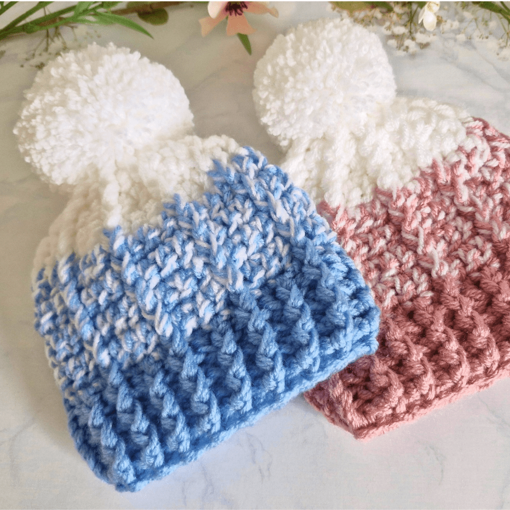 Ombre Crochet Pom Pom Hat – Child, Teen & Adult - Twisted by the Sea