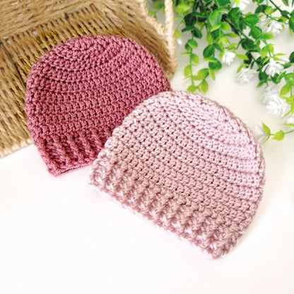 Cinder rose and wild orchid newborn crochet baby beanie hats