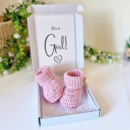 It's a Girl Gender Reveal Gift – Pregnancy Announcement with Crochet Baby Booties