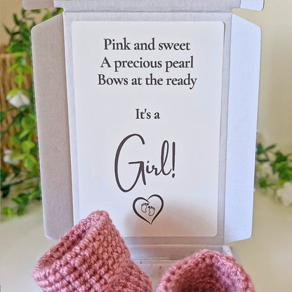It's a Girl Gender Reveal Gift – Pregnancy Announcement with Crochet Baby Booties