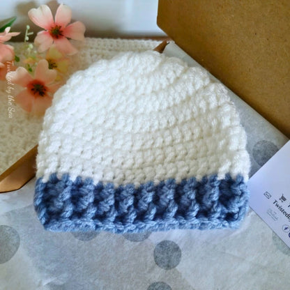 Newborn Baby Gift Set – Blue & White Crochet Hat and Booties - Twisted by the Sea
