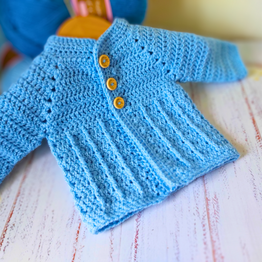 Handmade Handmade Crochet Baby Cardigan, Sizes Newborn and 0-3 Months – Baby Toddler Cardigans crafted in soft acrylic yarn and available in multiple colours by Twisted by the Sea.