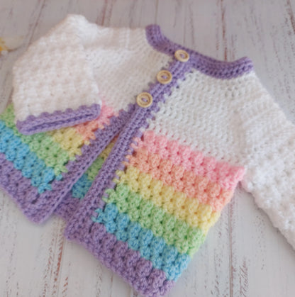 Handmade Crochet Rainbow Baby Cardigan – Sizes Newborn to 24 Months | Newborn Gift - Twisted by the Sea