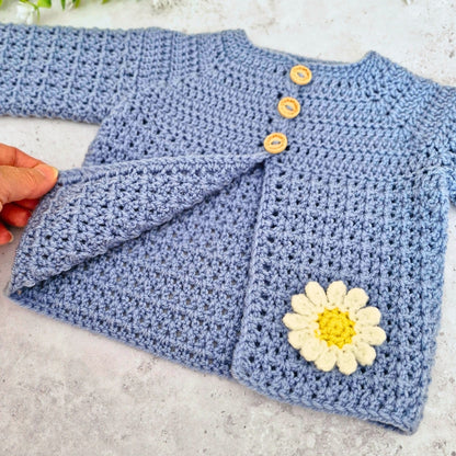 Crochet Daisy Baby Cardigan – 3-6 Months Blue