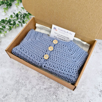 Crochet Daisy Baby Cardigan – 3-6 Months Blue