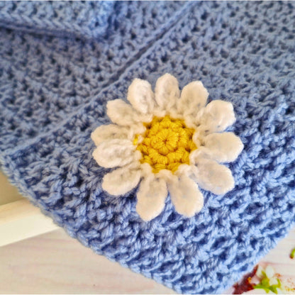 Crochet Daisy Baby Cardigan – 3-6 Months Blue - Twisted by the Sea