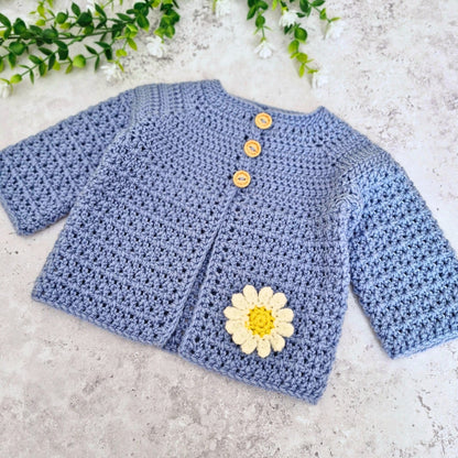 Crochet Daisy Baby Cardigan – 3-6 Months Blue