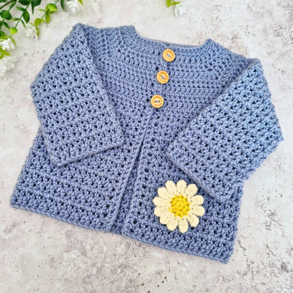 Crochet Daisy Baby Cardigan – 3-6 Months Blue