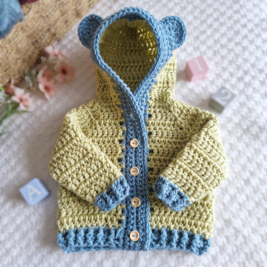 Crochet Teddy Bear Cardigan – 0-6 Months - Twisted by the Sea