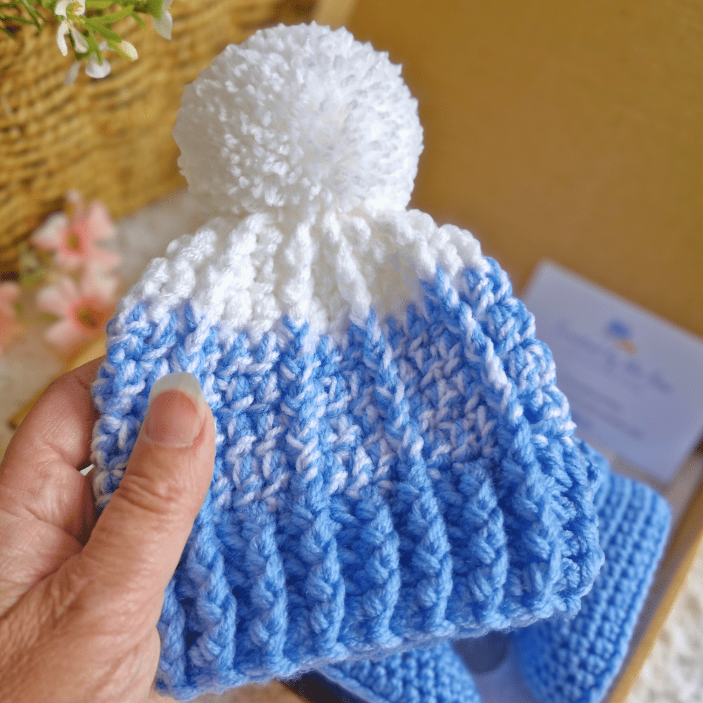 Ombre Baby Bobble Hat & Booties Set – Newborn to 6 Months - Twisted by the Sea