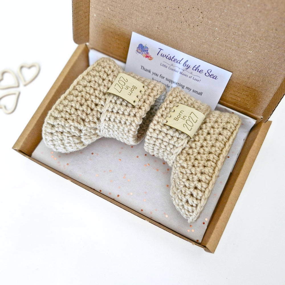 Born in 2027 Crochet Baby Booties – Handmade Newborn Gift