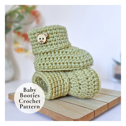 Crochet Baby Booties Pattern – Folded Cuff with Button PDF Download