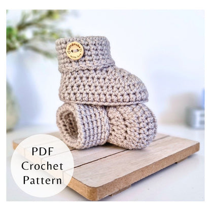 Crochet Baby Booties Pattern – Folded Cuff with Button PDF Download