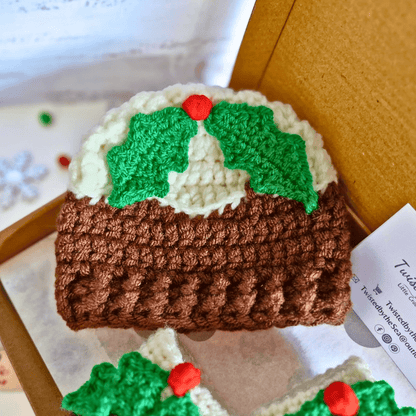 Christmas Pudding Baby Gift Set – Matching Crochet Hat & Booties - Twisted by the Sea