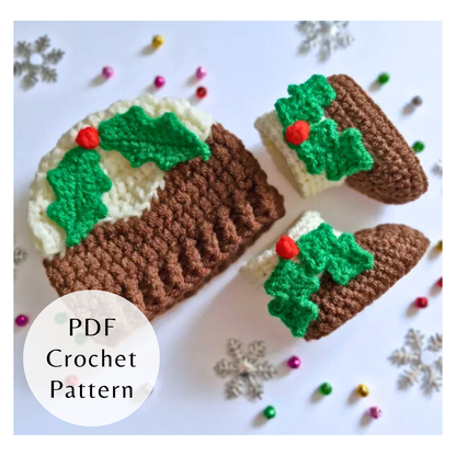 Crochet christmas pudding novelty hat and booties pdf pattern