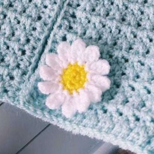 Handmade Crochet Hat and Cardigan Daisy Set, 12 to 24 Months – Hat and Cardigan Set crafted in soft acrylic yarn and available in multiple colours by Twisted by the Sea.