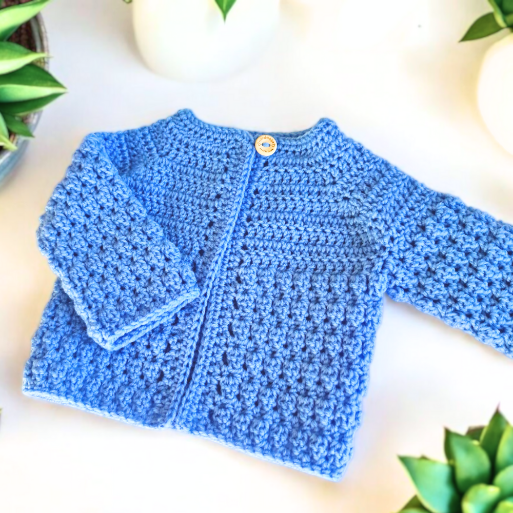 Textured Crochet Baby Cardigan – Newborn to 24 Months