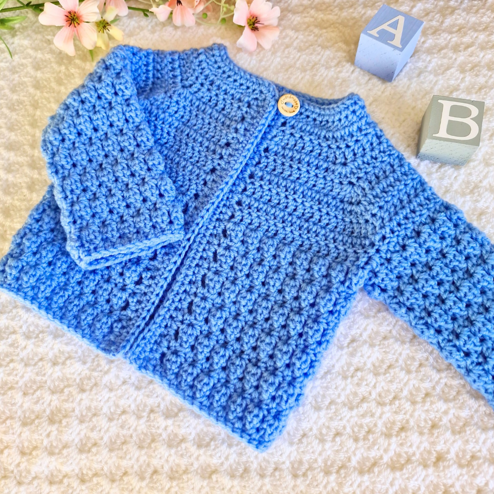 Textured Crochet Baby Cardigan – Newborn to 24 Months