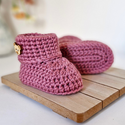 Crochet Baby Booties with Teddy Button - Baby Shower Gift