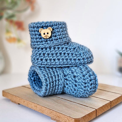 Crochet Baby Booties with Teddy Button - Baby Shower Gift