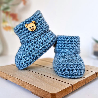Crochet Baby Booties with Teddy Button - Baby Shower Gift