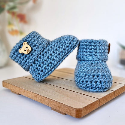 Crochet Baby Booties with Teddy Button - Baby Shower Gift