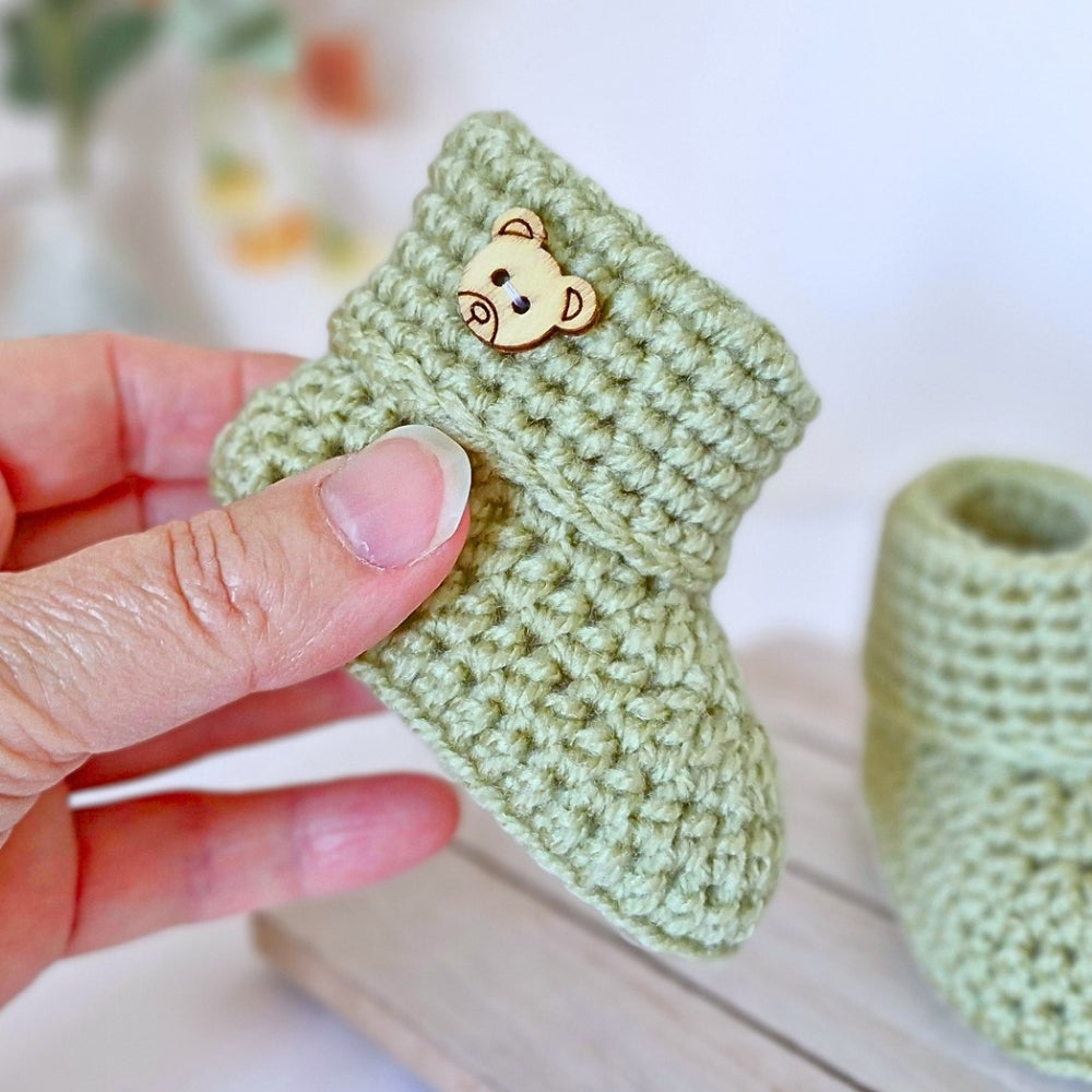 Crochet Baby Booties with Teddy Button - Baby Shower Gift