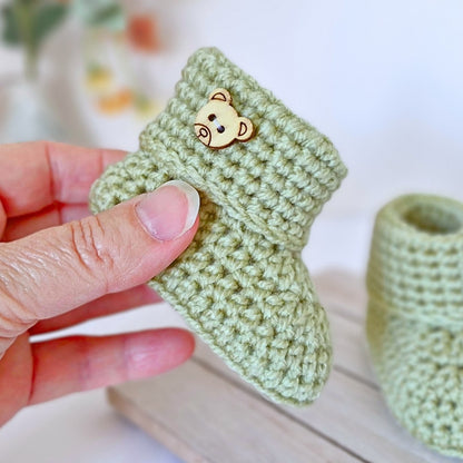 Crochet Baby Booties with Teddy Button - Baby Shower Gift
