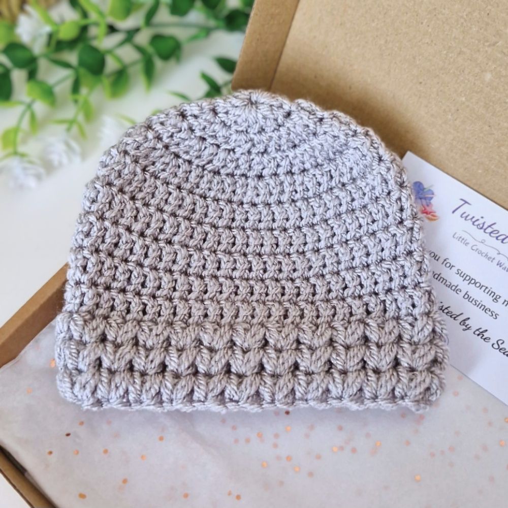 Crochet Baby Hat Puff Stitch 0–6 Months - Newborn Gift