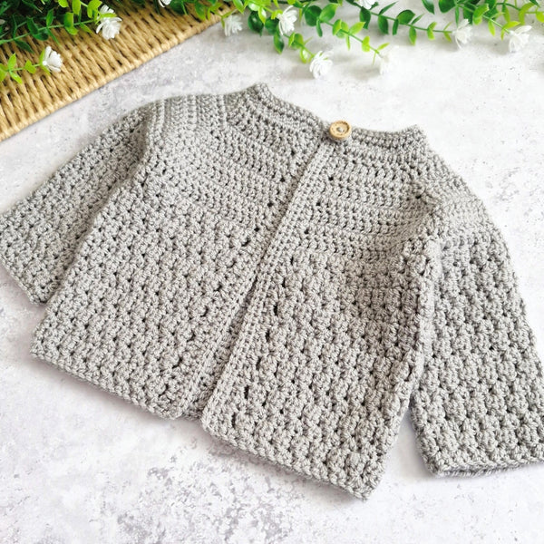 Textured Crochet Baby Cardigan – Newborn to 24 Months