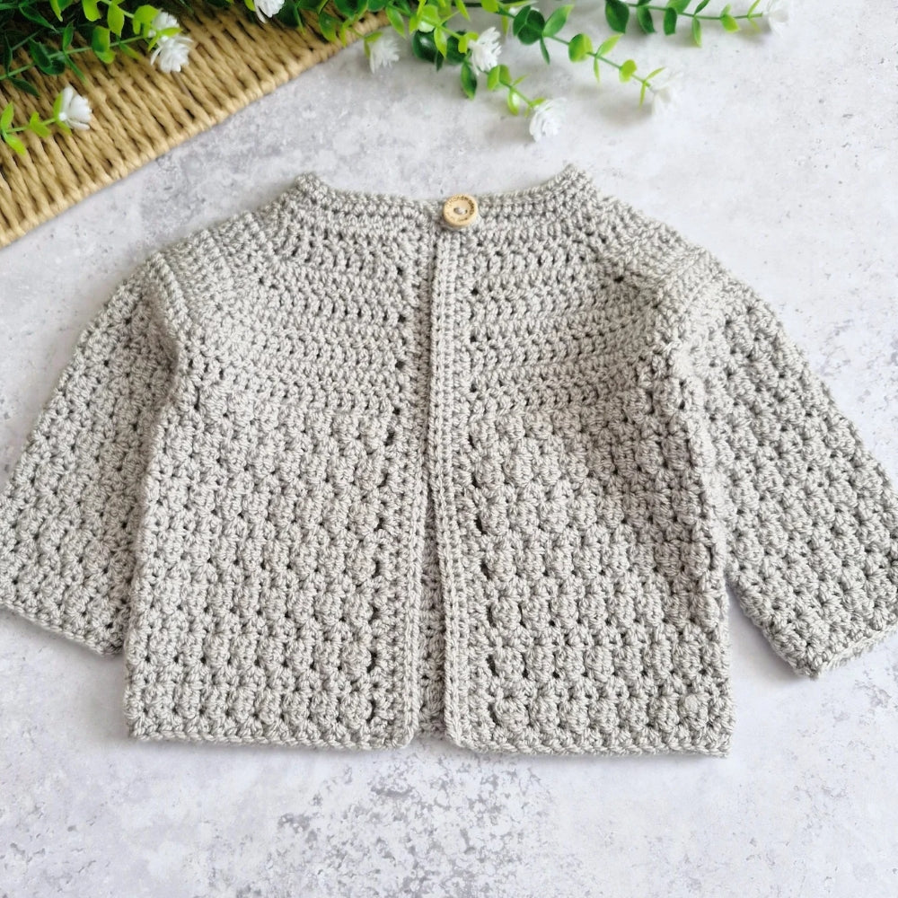 Textured Crochet Baby Cardigan – Newborn to 24 Months