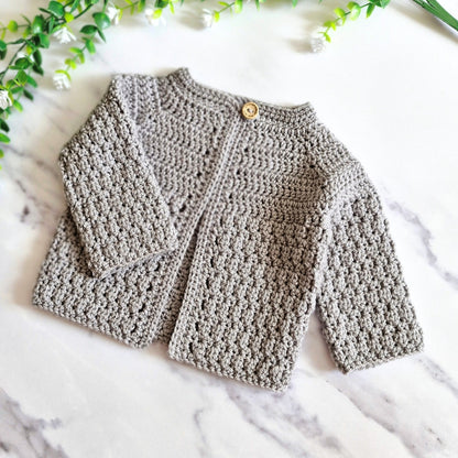 Textured Crochet Baby Cardigan – Newborn to 24 Months