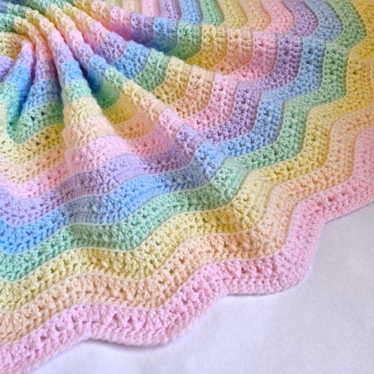 Crochet Rainbow Baby Blanket Gift | Moses Basket Ripple Blanket - Twisted by the Sea