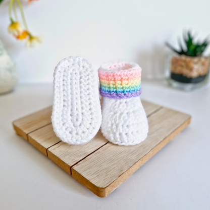Rainbow Crochet Baby Booties, Sizes Newborn to 6 Months - Twisted by the Sea