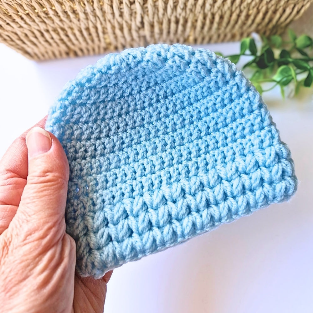 Sky Blue Crochet Baby Gift Set Hat & Booties Puff Stitch - Newborn